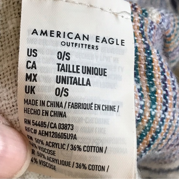 American Eagle White Tan Black Striped Open Front Fringe Poncho Size O/S - Picture 15 of 15